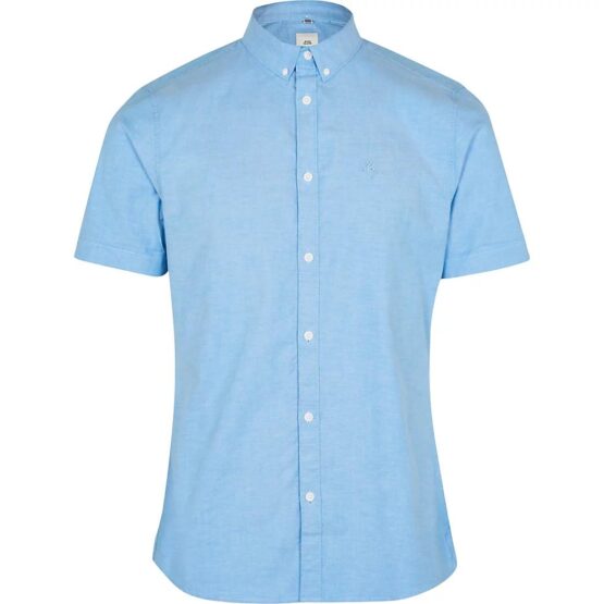 RIVER ISLAND Maison Riviera blue short sleeve oxford shirt - Image 5