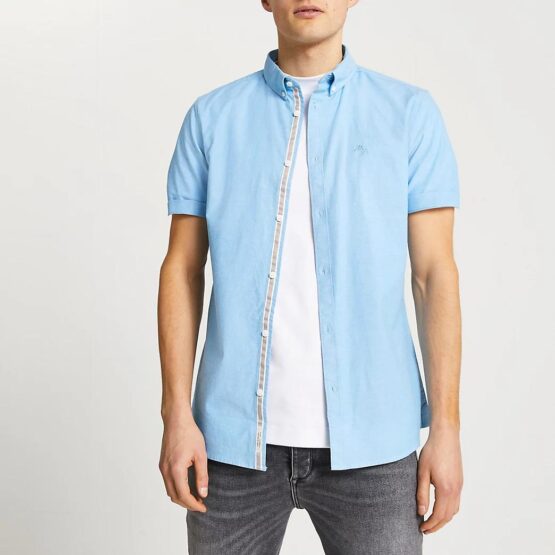 RIVER ISLAND Maison Riviera blue short sleeve oxford shirt