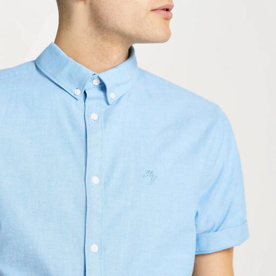 RIVER ISLAND Maison Riviera blue short sleeve oxford shirt - Image 2