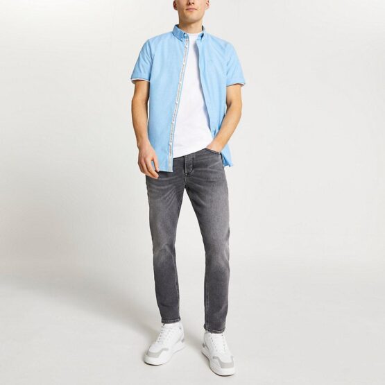 RIVER ISLAND Maison Riviera blue short sleeve oxford shirt - Image 3
